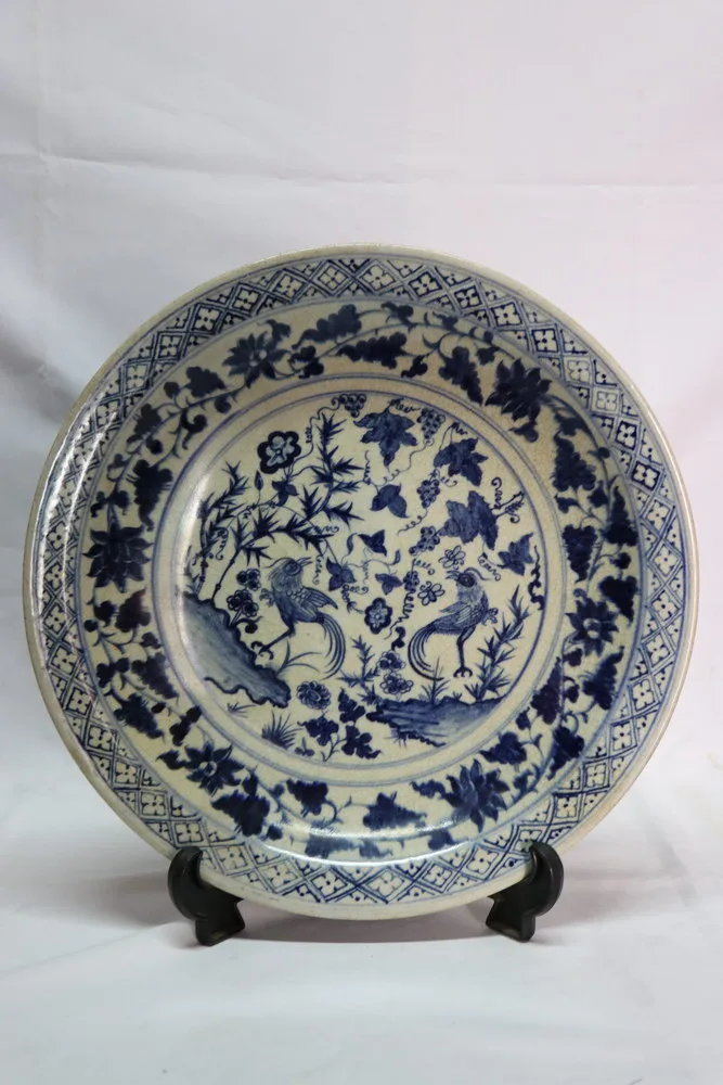 Antique Chinese Blue and White Porcelain Charger Plate Early Ming Dynasty