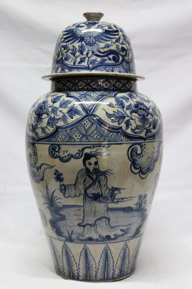 Early Ming Blue and White Antique Porcelain Jar with Cover