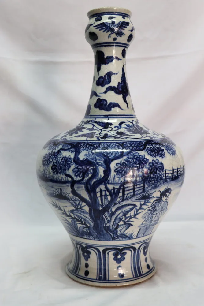 Early Ming Dynasty Blue and White Porcelain Vase with Characters, view 2